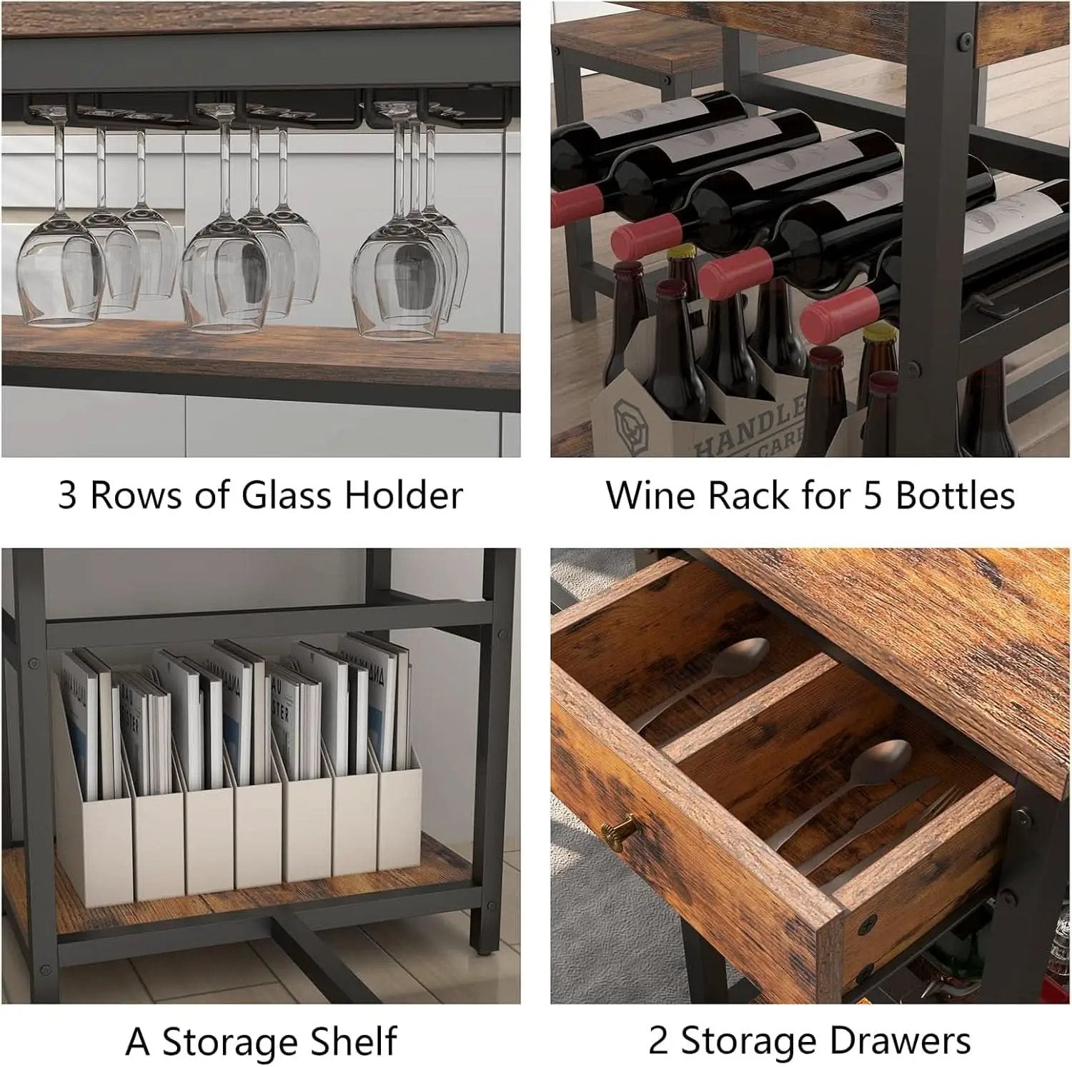 Rustic Dining Table Set For 4 To 6 With Storage Drawer from PriceLows™