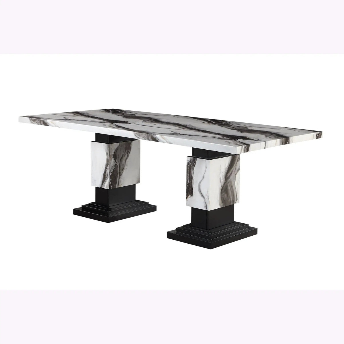 Dining Table Set | Faux Marble Finish | Pedestal Base | 4 Chairs