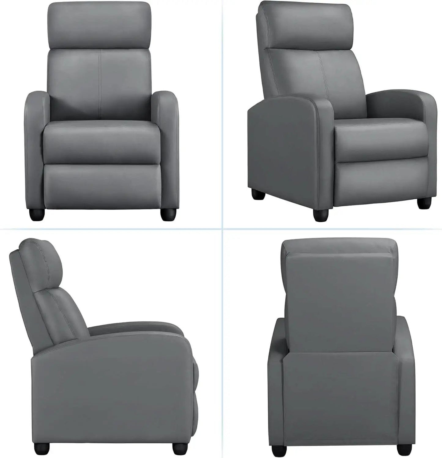 Gray PU Leather Recliner Chair With Lumbar Support from PriceLows™