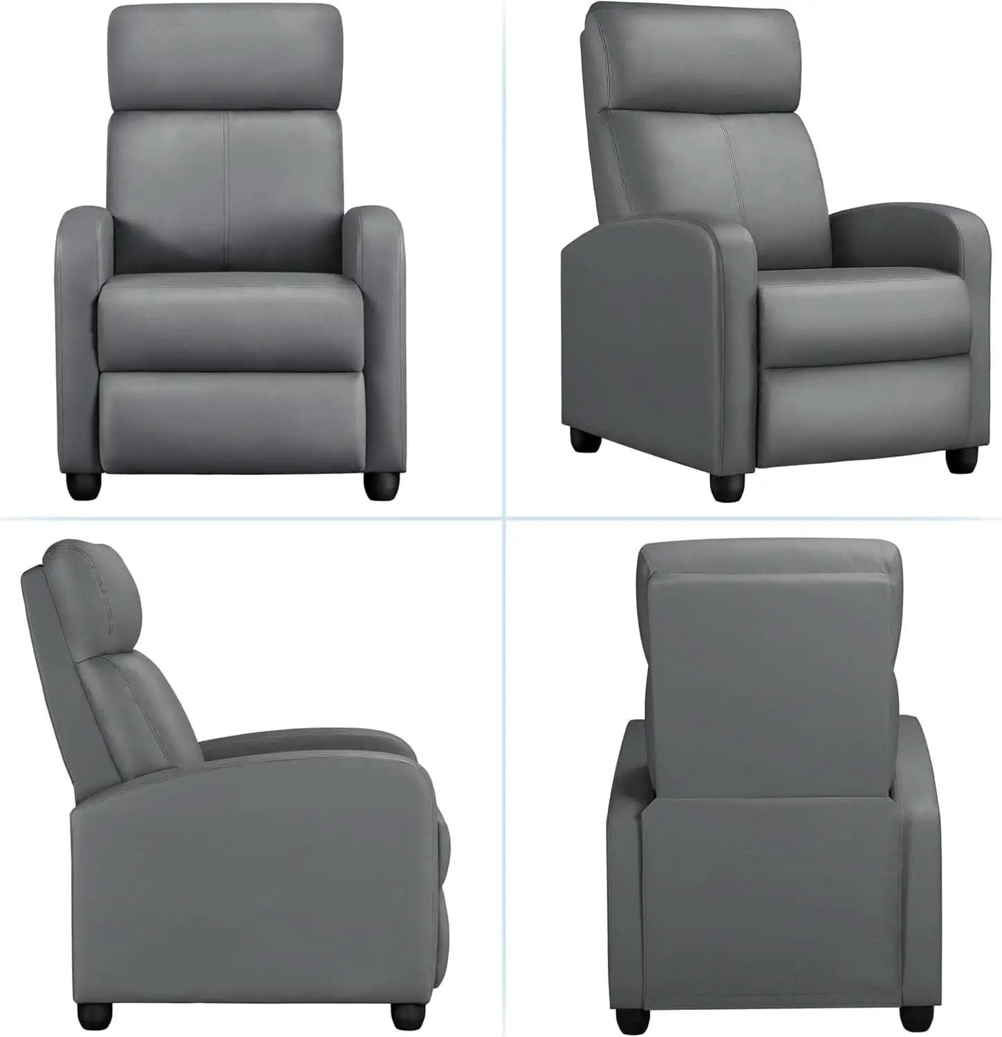 Gray PU Leather Recliner Chair With Lumbar Support from PriceLows™