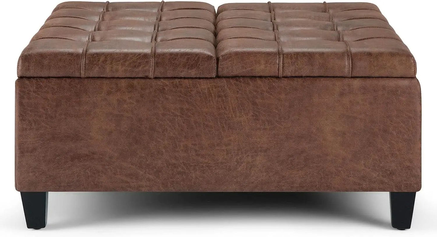 Distressed Umber 36 Inch Storage Ottoman Vegan Faux Leather from PriceLows™
