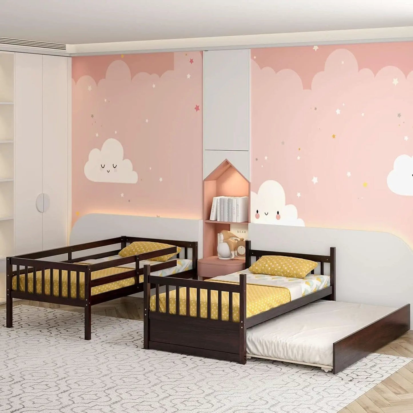 Twin Over Twin Bunk Bed With Trundle In Espresso Solid Wood from PriceLows™