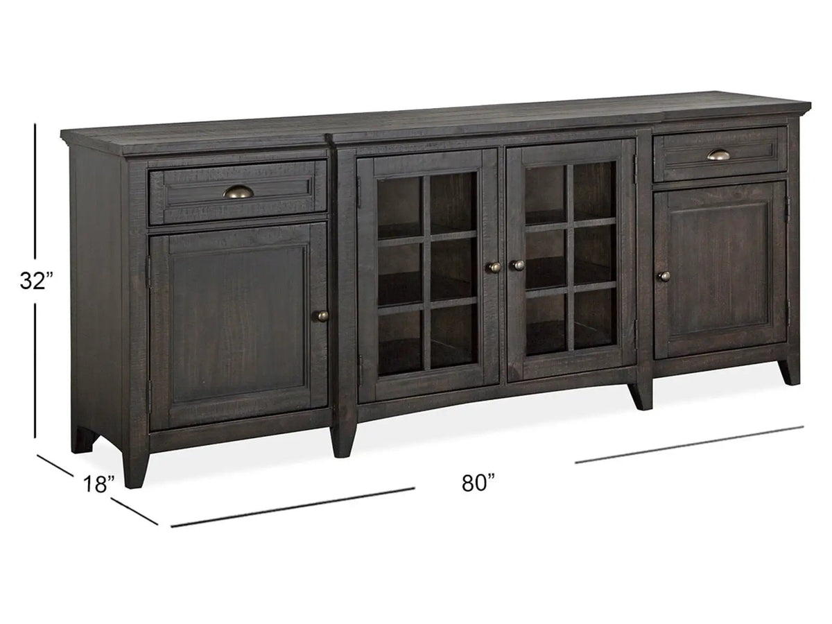 Westley Falls Entertainment Console | Wood Framed Glass Doors | Felt Lined Top Drawers | 70 Inch Width