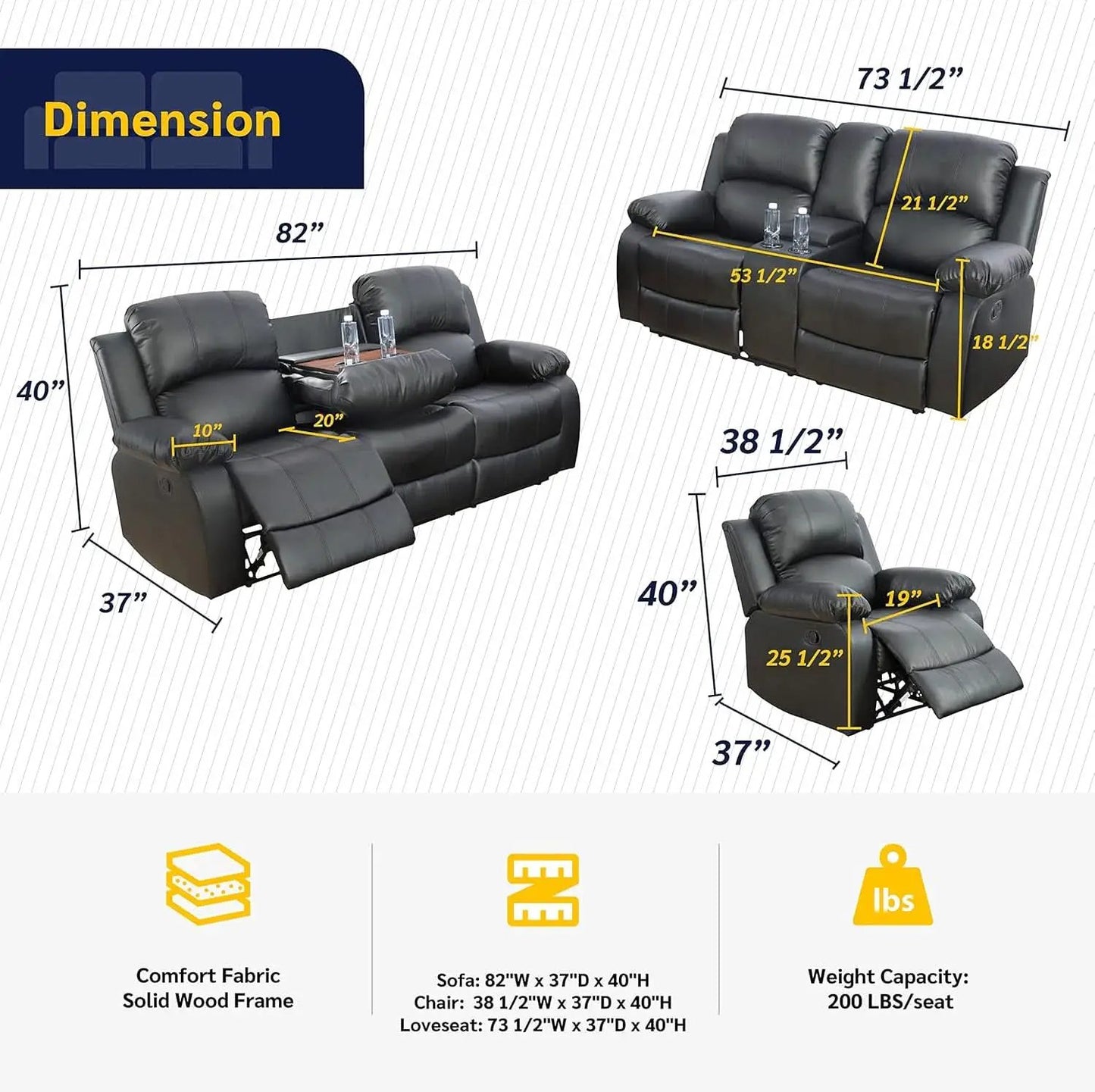 Beverly Fine 3 Piece Recliner Living Room Set Faux Leather from PriceLows™