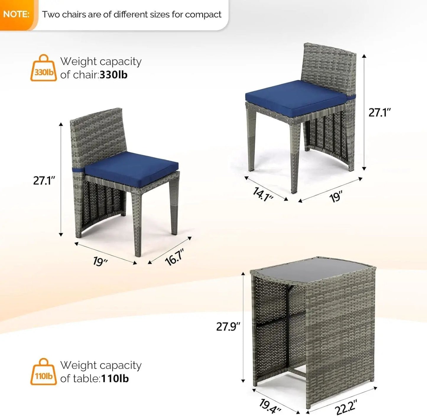 Grey Wicker Outdoor Patio Bistro Set With Glass Table from PriceLows™