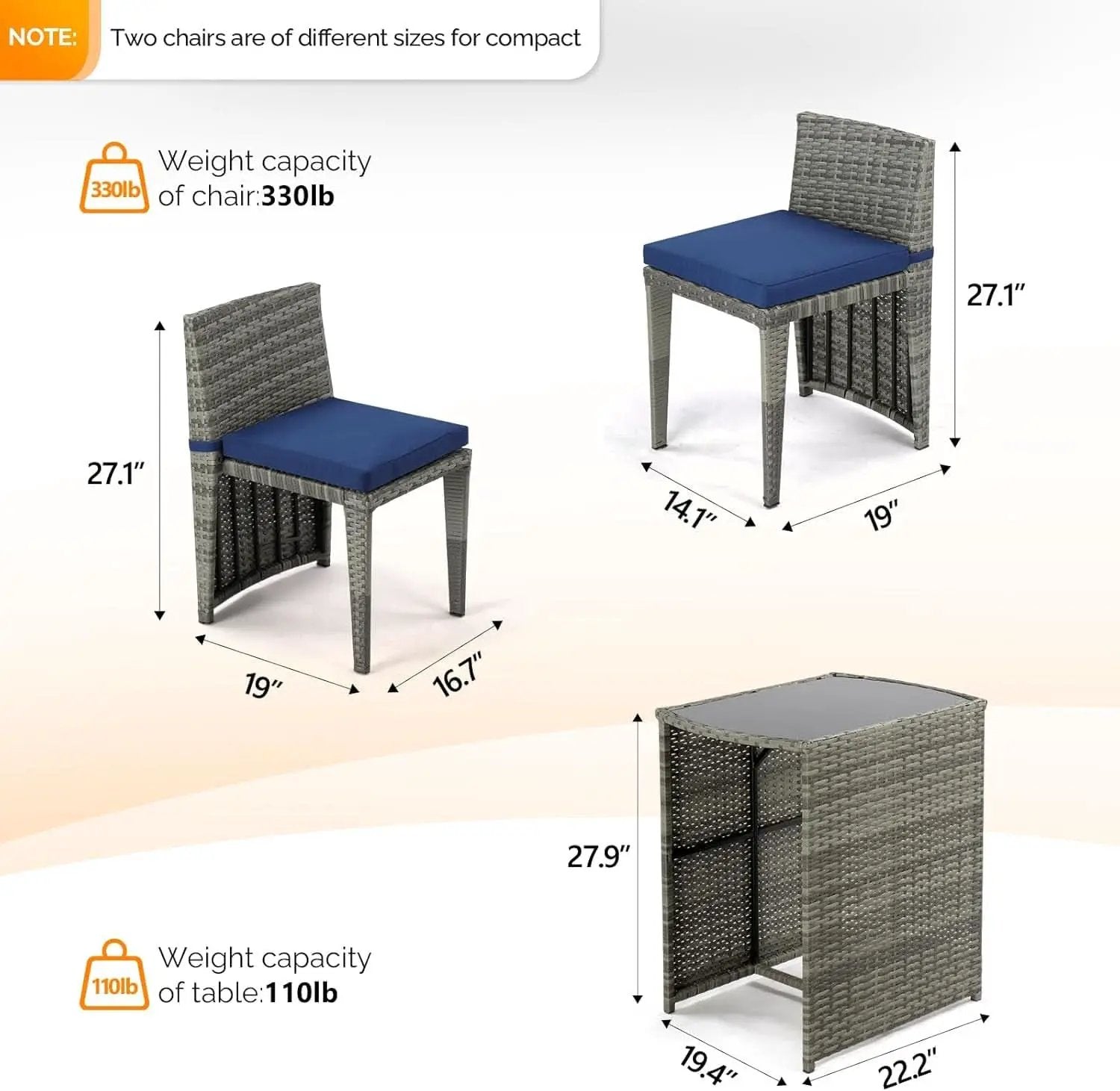 Grey Wicker Outdoor Patio Bistro Set With Glass Table from PriceLows™