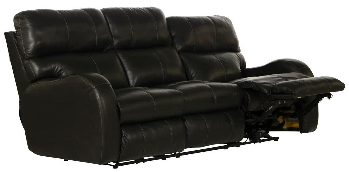 Power Reclining Sofa | Genuine Italian Leather | Lay Flat | Black Gunmetal