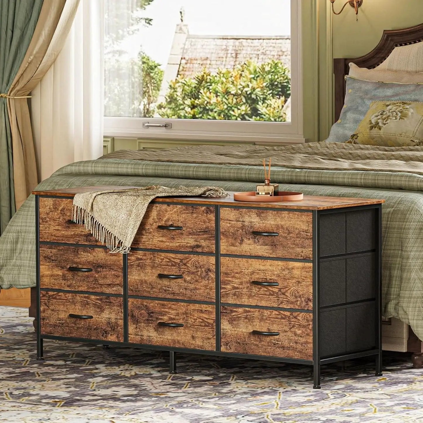 Rustic Brown 9 Drawer Dresser And TV Stand 47 Inch Wide from PriceLows™