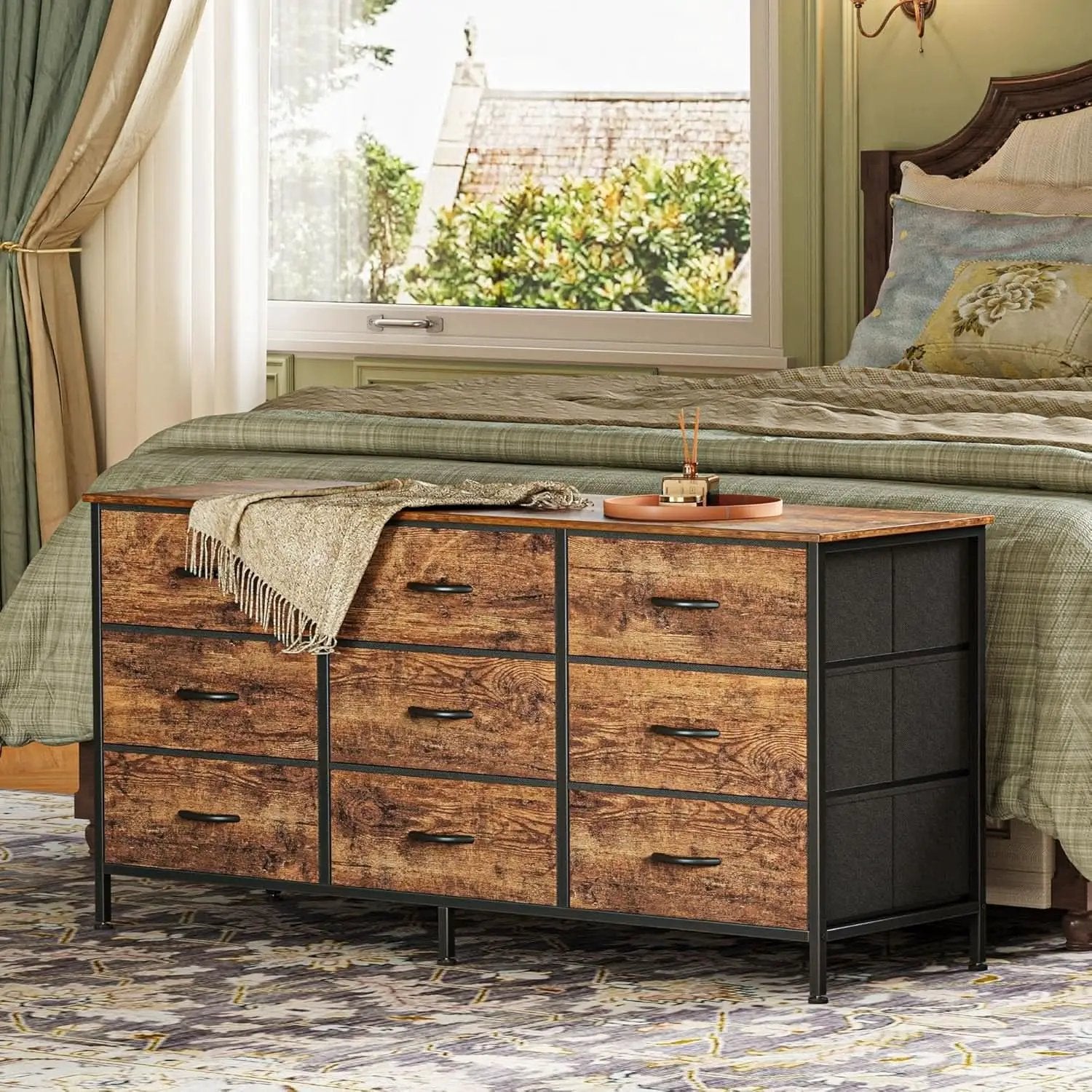 Rustic Brown 9 Drawer Dresser And TV Stand 47 Inch Wide from PriceLows™