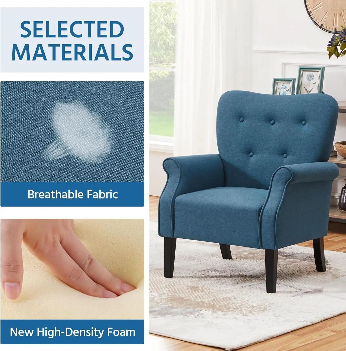 Navy Blue Compact Midcentury Armchair Tufted Backrest from PriceLows™