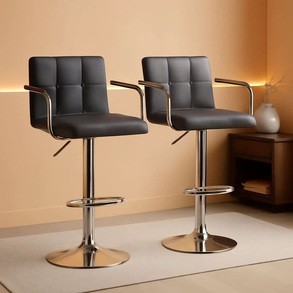 Grey Adjustable PU Leather Swivel Bar Stools Set Of 2 from PriceLows™