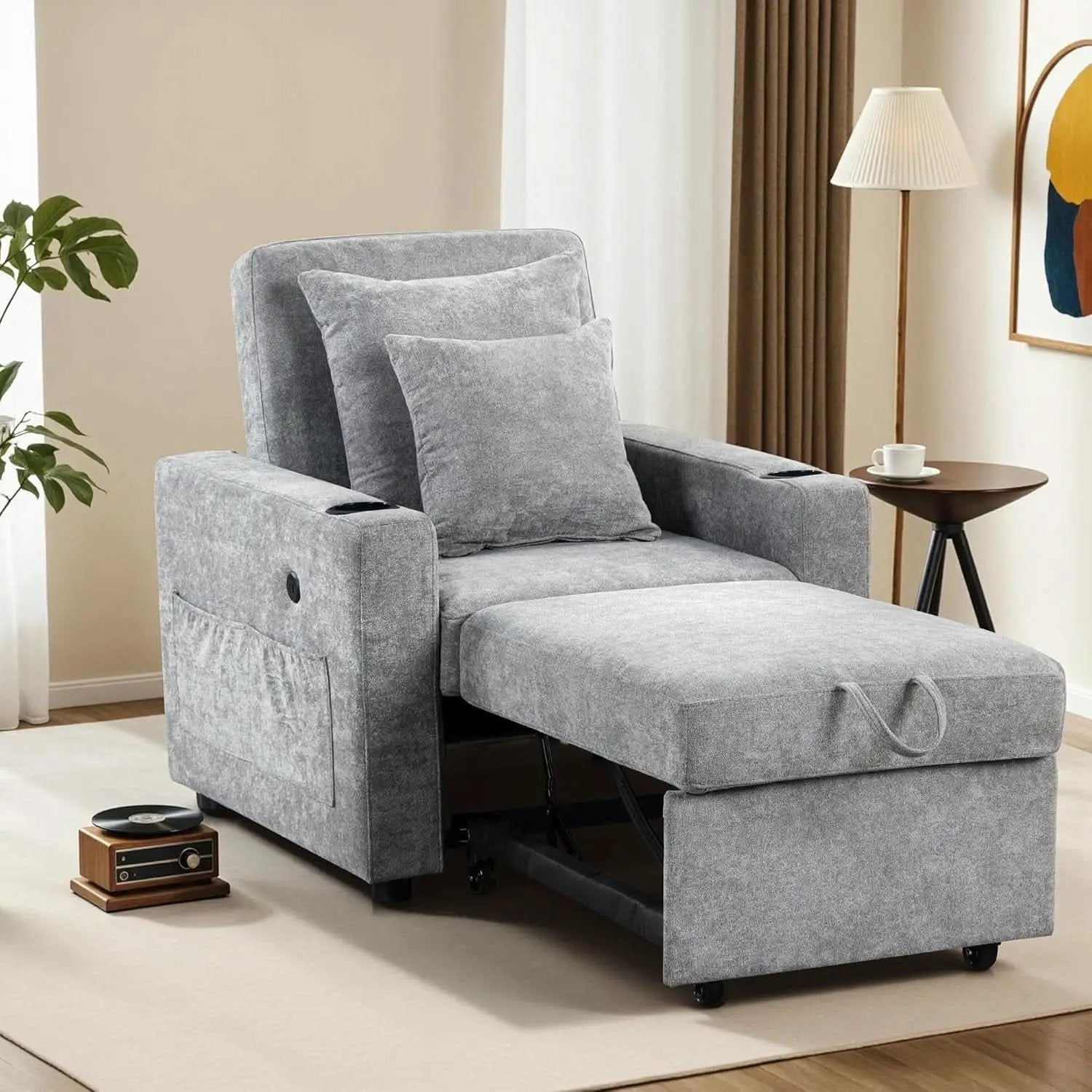 Convertible Sleeper Chair Bed With Linen Upholstery from PriceLows™