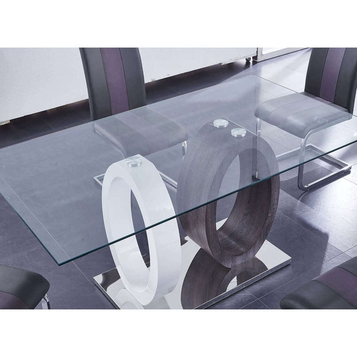 Royce Dining Table Ecom | 63 x 35.43 x 29.92 in | Glass & Steel | Dining Room