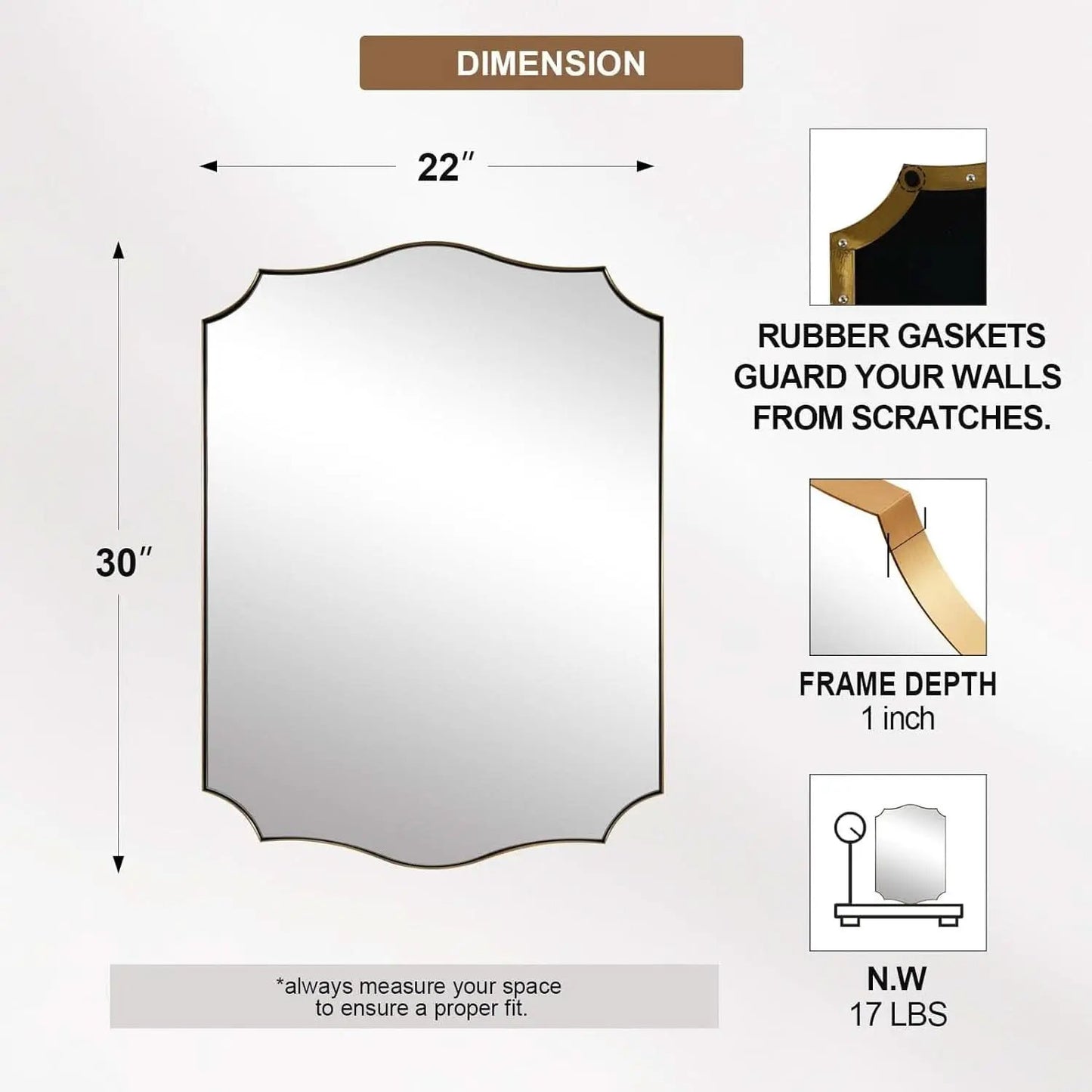 Stainless Steel Wall Mount Vanity Mirror 22x30 Asymmetrical Frame from PriceLows™