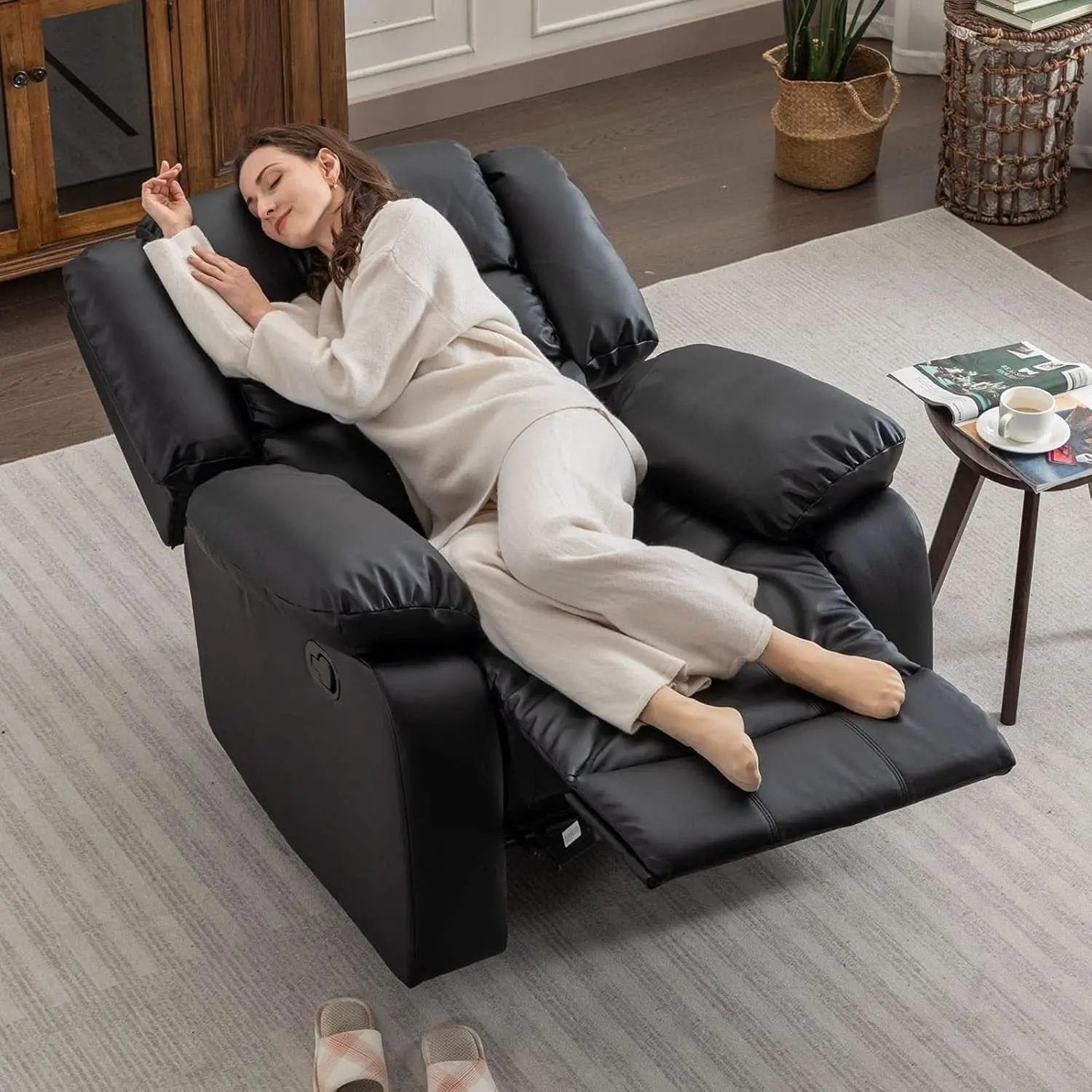 Black Recliner Chair Set of 2 With Overstuffed Cushions from PriceLows™