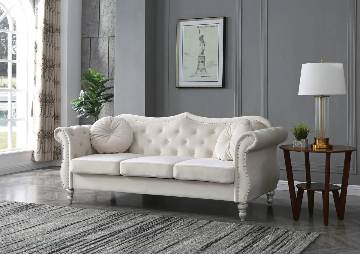 Hollywood Sofa | Updated Glam Design | Hand-Applied Nailhead Trim | Pocketed Coil Cushions