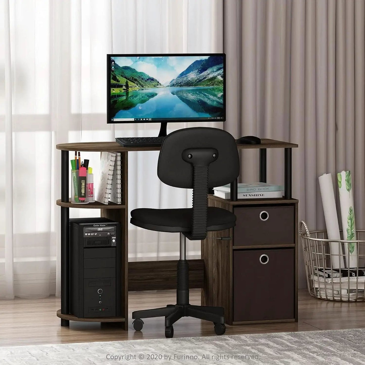 Columbia Walnut Space Saving Computer Desk With CPU Shelf from PriceLows™