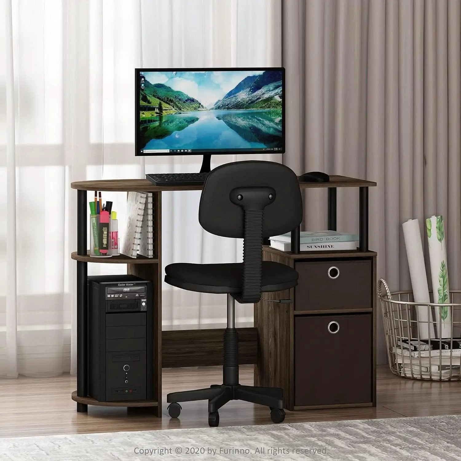 Columbia Walnut Space Saving Computer Desk With CPU Shelf from PriceLows™