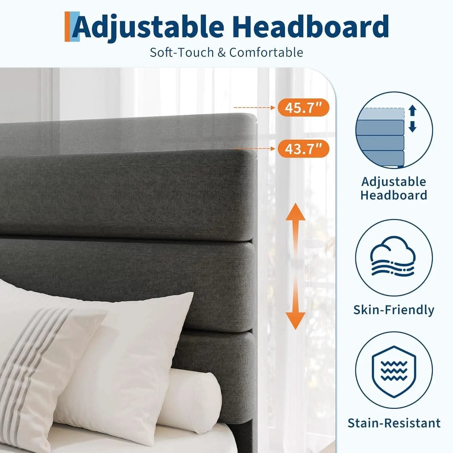 King Size Bed With Adjustable Headboard In Dark Grey from PriceLows™