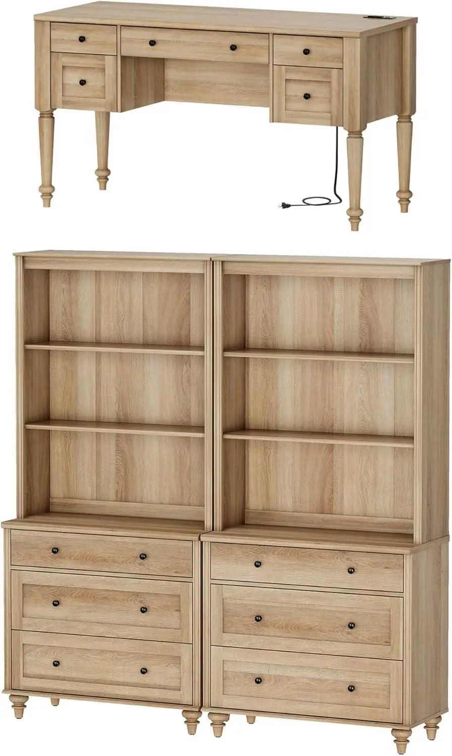 Oak Executive Workstation Set With Wireless Charging from PriceLows™