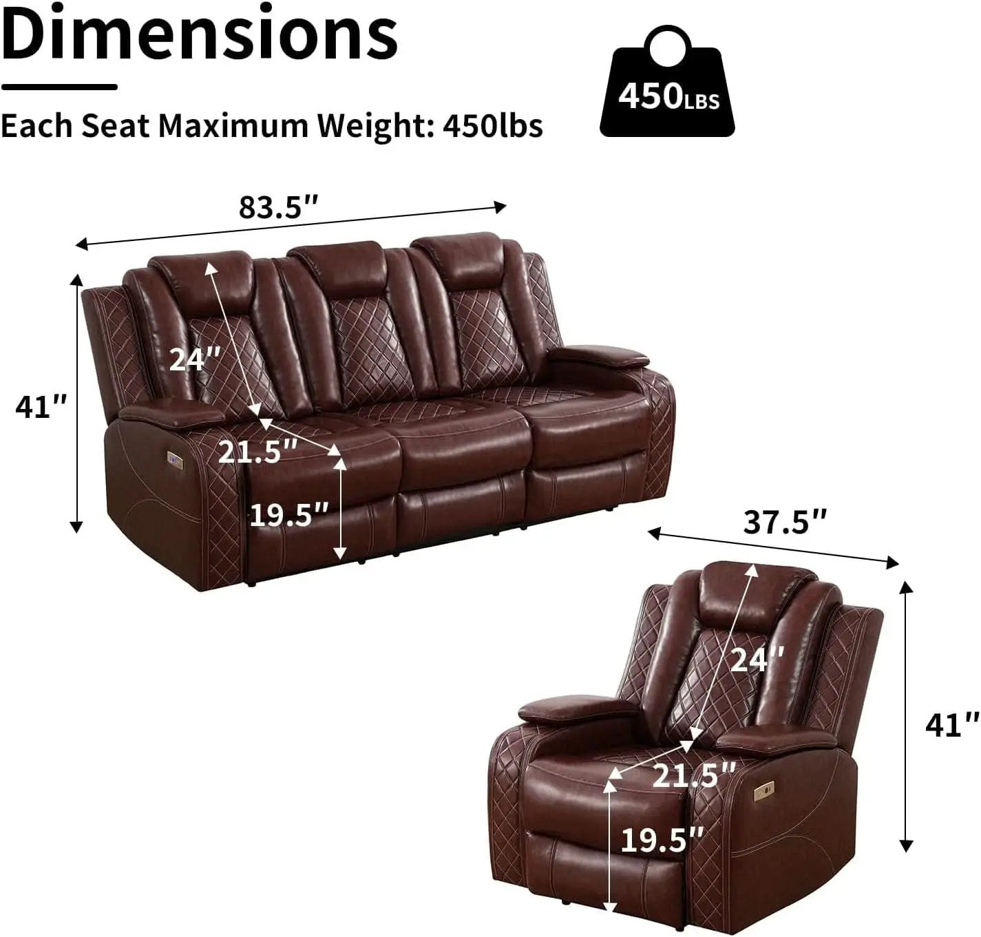 Power Reclining Brown Leather Sofa Set For Living Room from PriceLows™