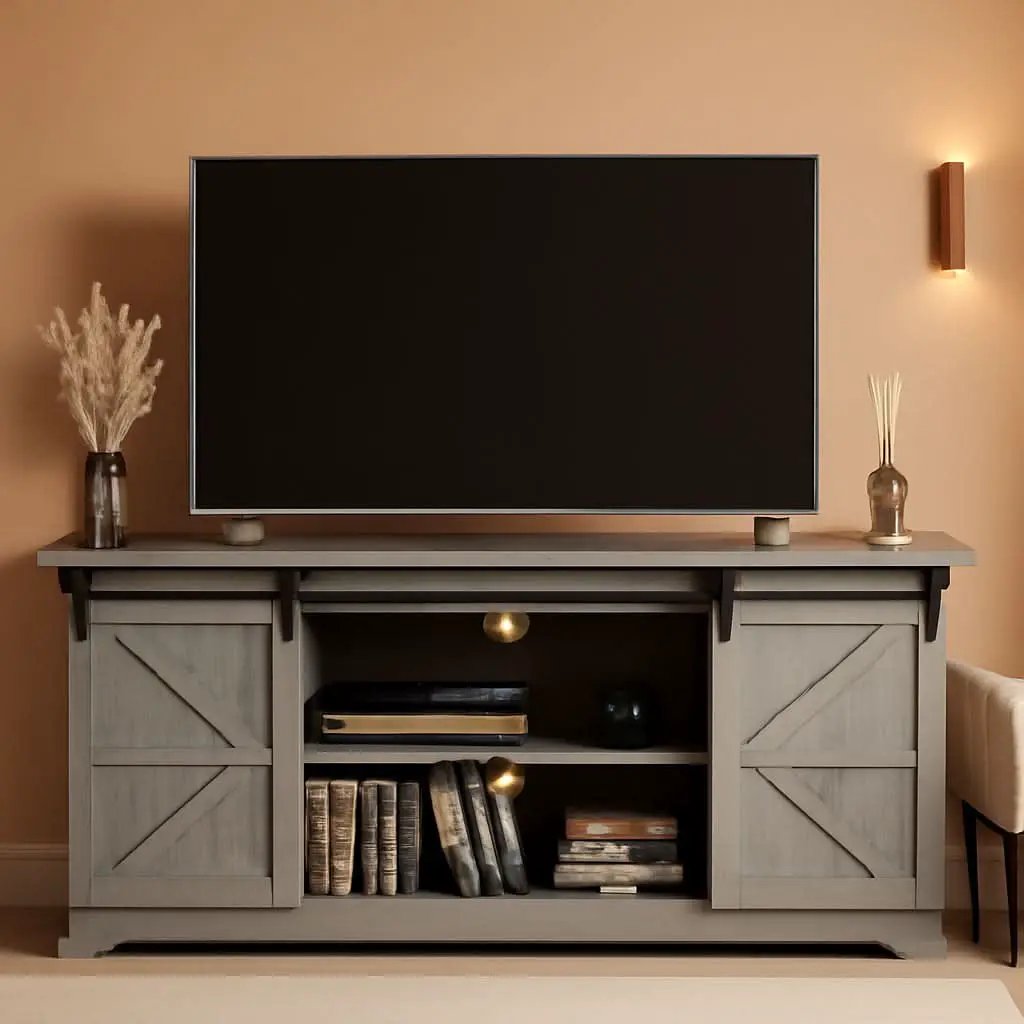 65 Inch TV Stand With Sliding Barn Doors Media Console from PriceLows™