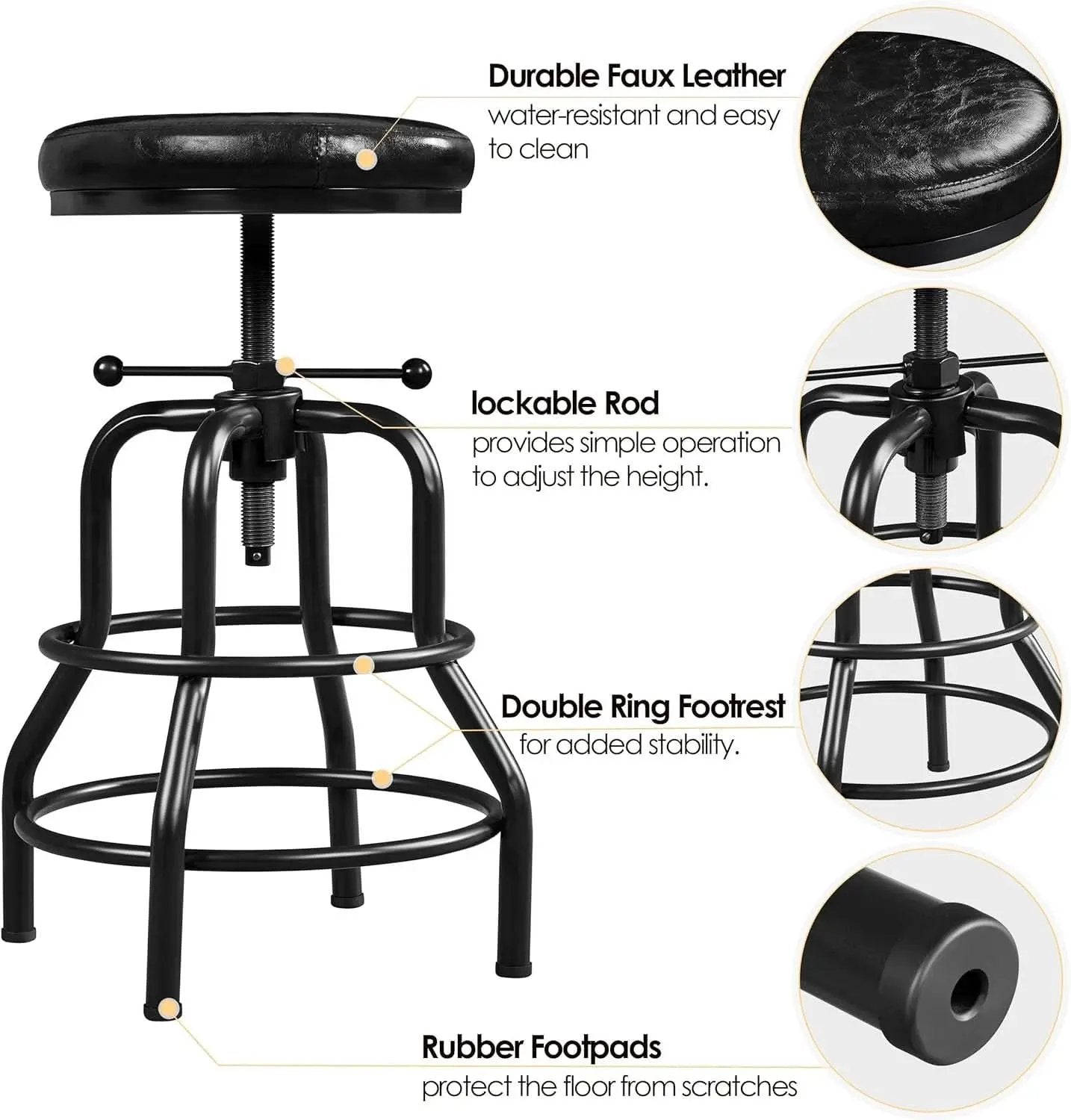 Black Bar Stool 21 To 28 Inch Industrial Kitchen Stool from PriceLows™