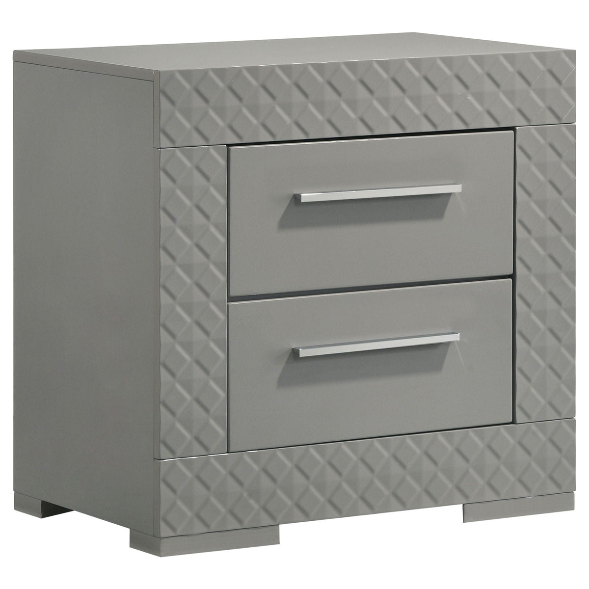 Ives 2-drawer Nightstand Bedside Table Grey High Gloss | 25.5 x 15.5 x 24.5 in | 2-Drawer | Bedroom