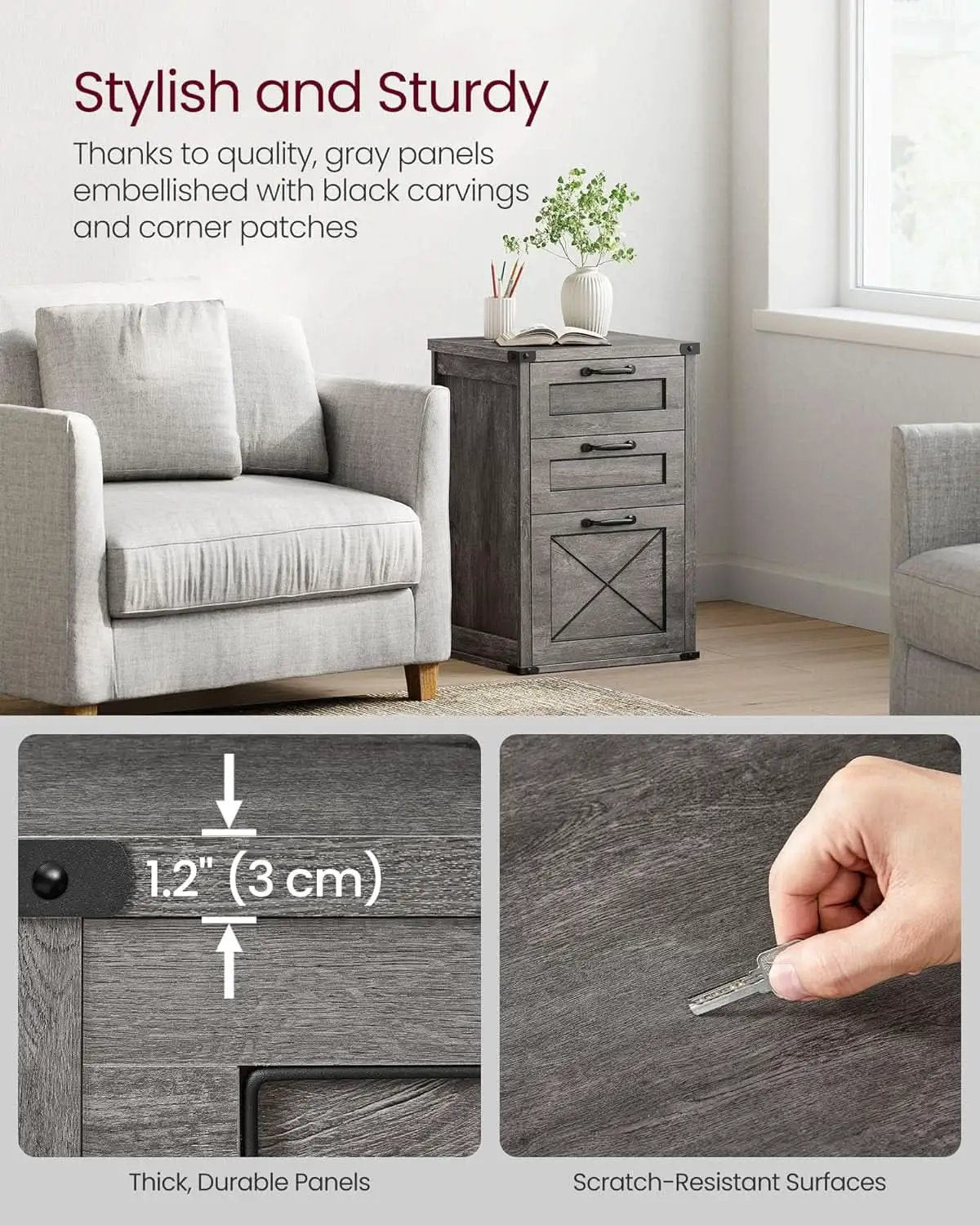 Misty Gray File Cabinet 3 Drawer Modern Farmhouse Style from PriceLows™