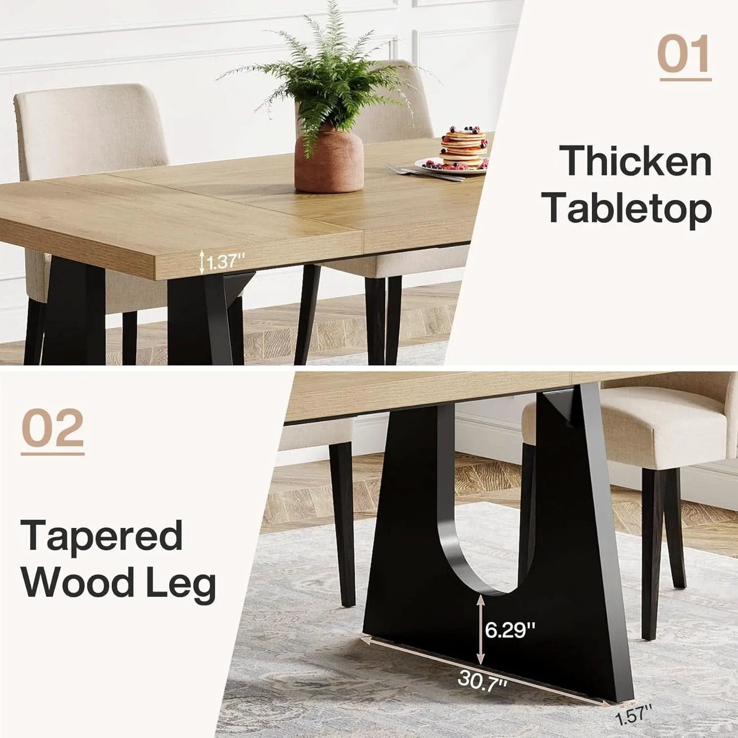 Oak And Black Rustic Dining Table 70.9 Inch For 6 To 8 People from PriceLows™