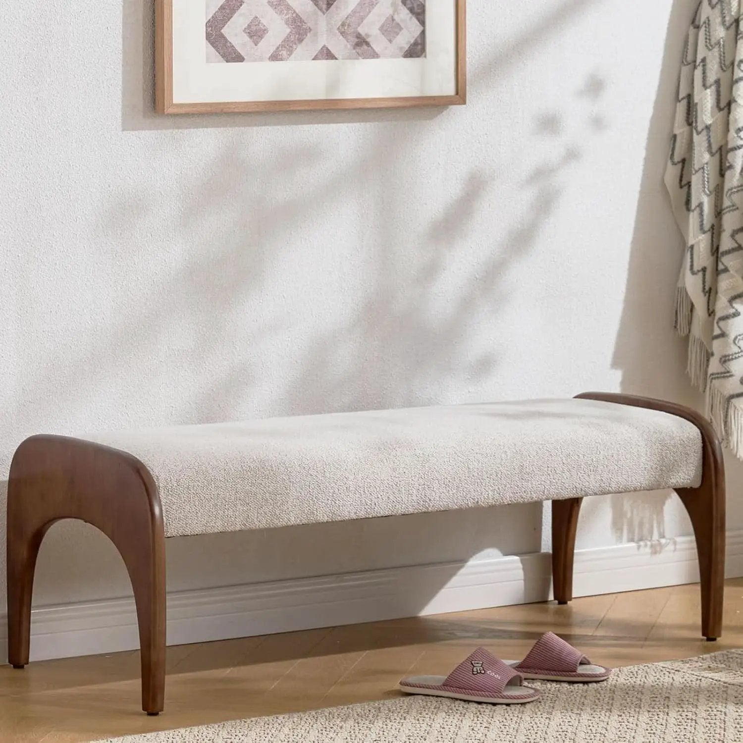 51-Inch Wide Ottoman Bench Beige Sherpa Upholstery from PriceLows™