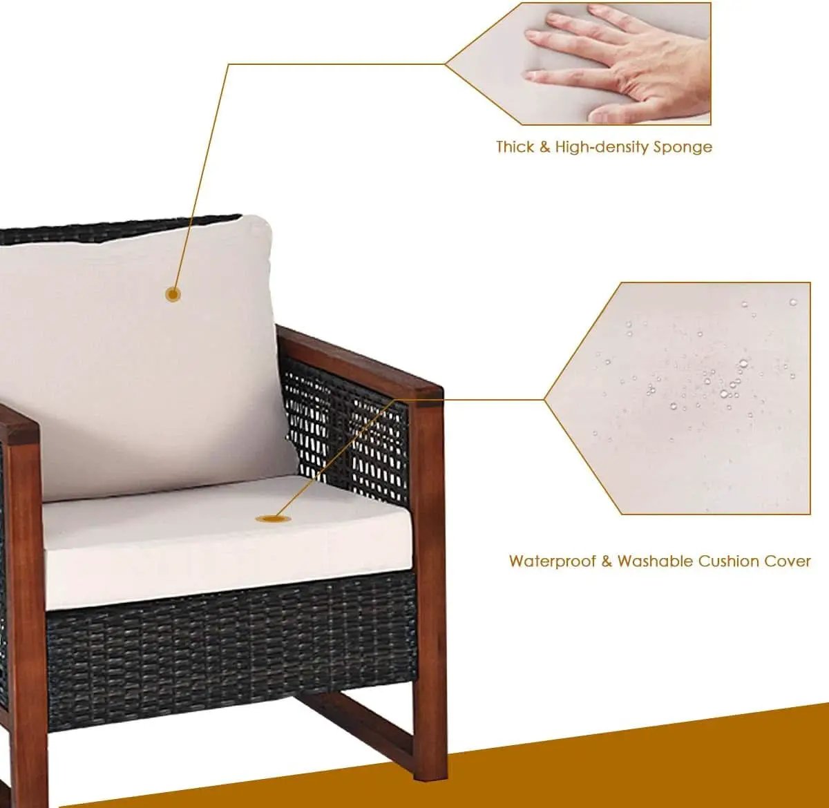 3 Piece Outdoor Patio Furniture Set With Wicker Chairs And Coffee Table Washable Cushions Acacia Wood Frame from PriceLows™