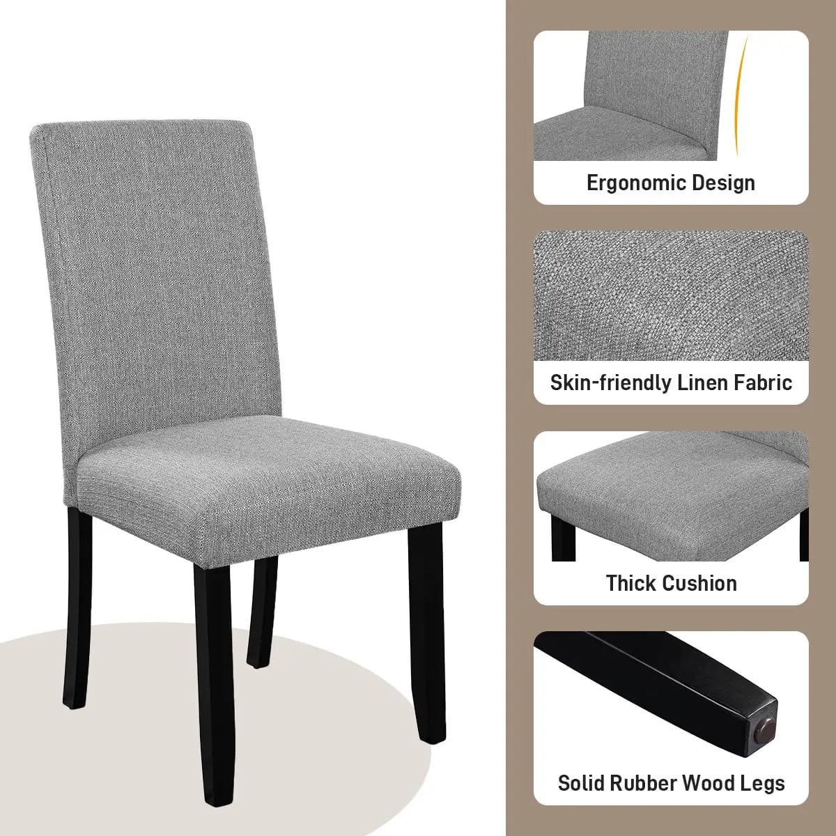 5 Piece Round Dining Table Set, Dining Table And 4 Upholstered Chairs For Dining | 5-Piece Set | Marble & Linen | Gray