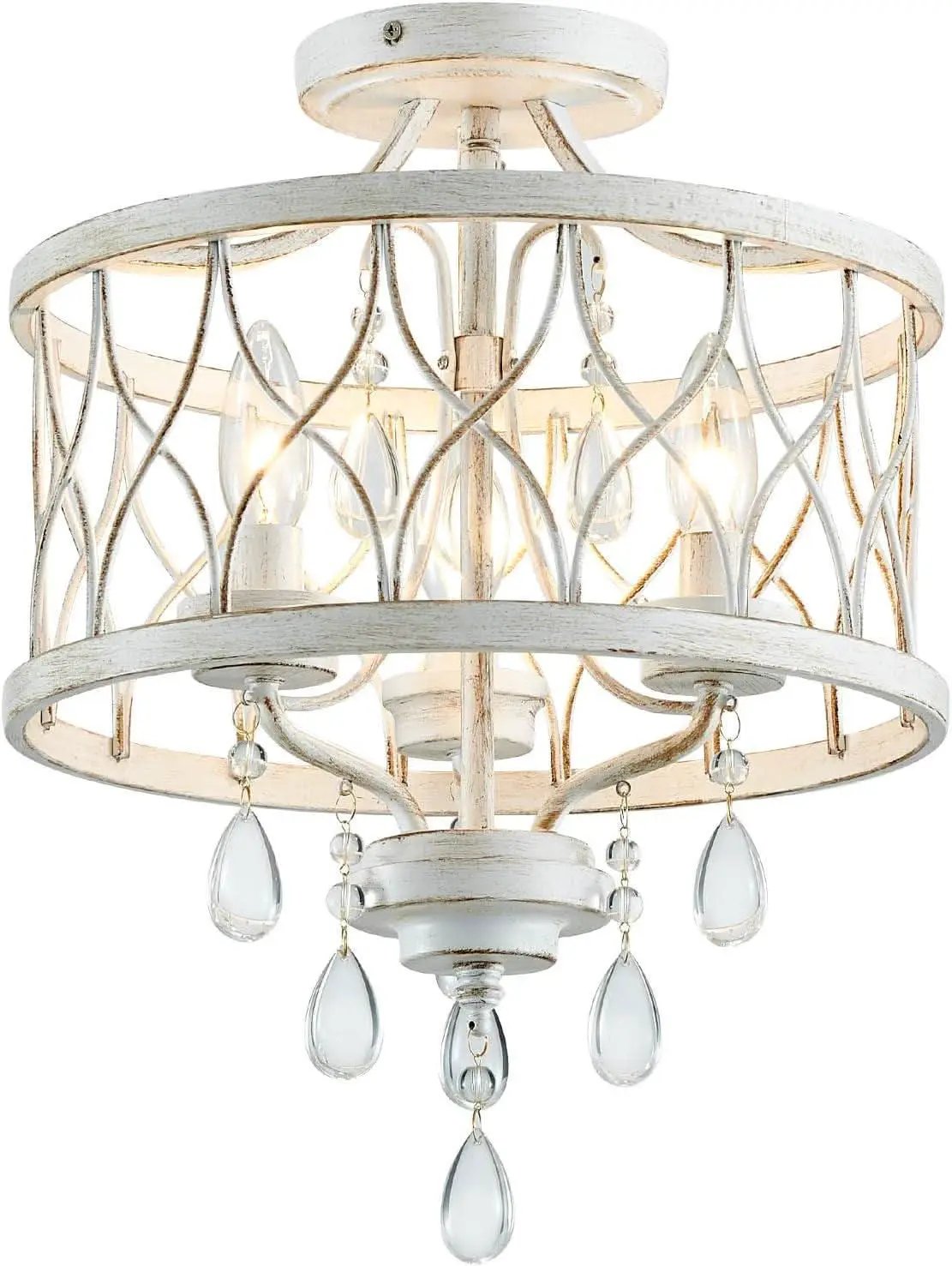 Farmhouse Crystal Ceiling Light Three Light White Fixture from PriceLows™