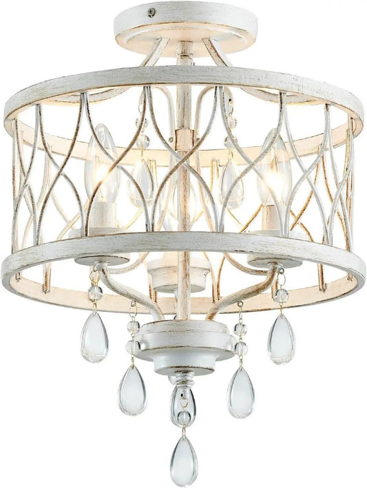 Farmhouse Crystal Ceiling Light Three Light White Fixture from PriceLows™