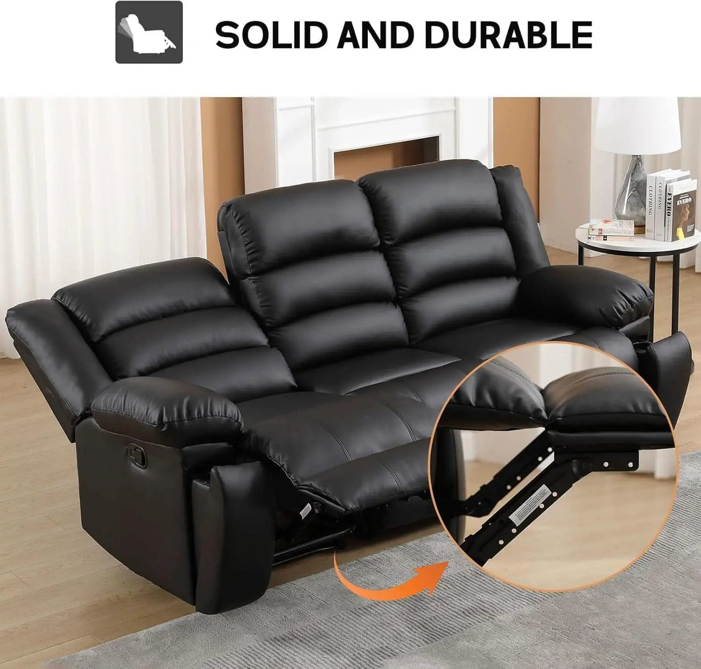 Black Faux Leather Manual Recliner Sofa Set With Loveseat from PriceLows™