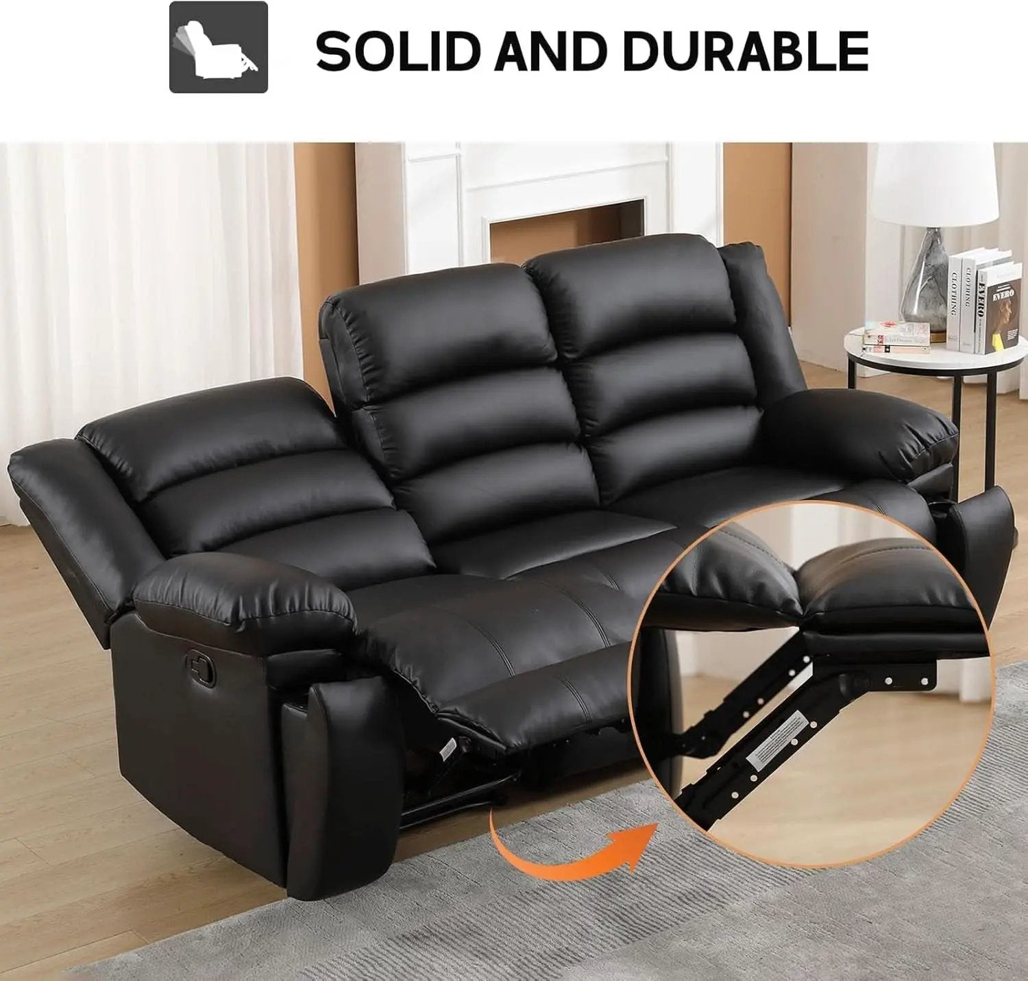 Black Faux Leather Manual Recliner Sofa Set With Loveseat from PriceLows™