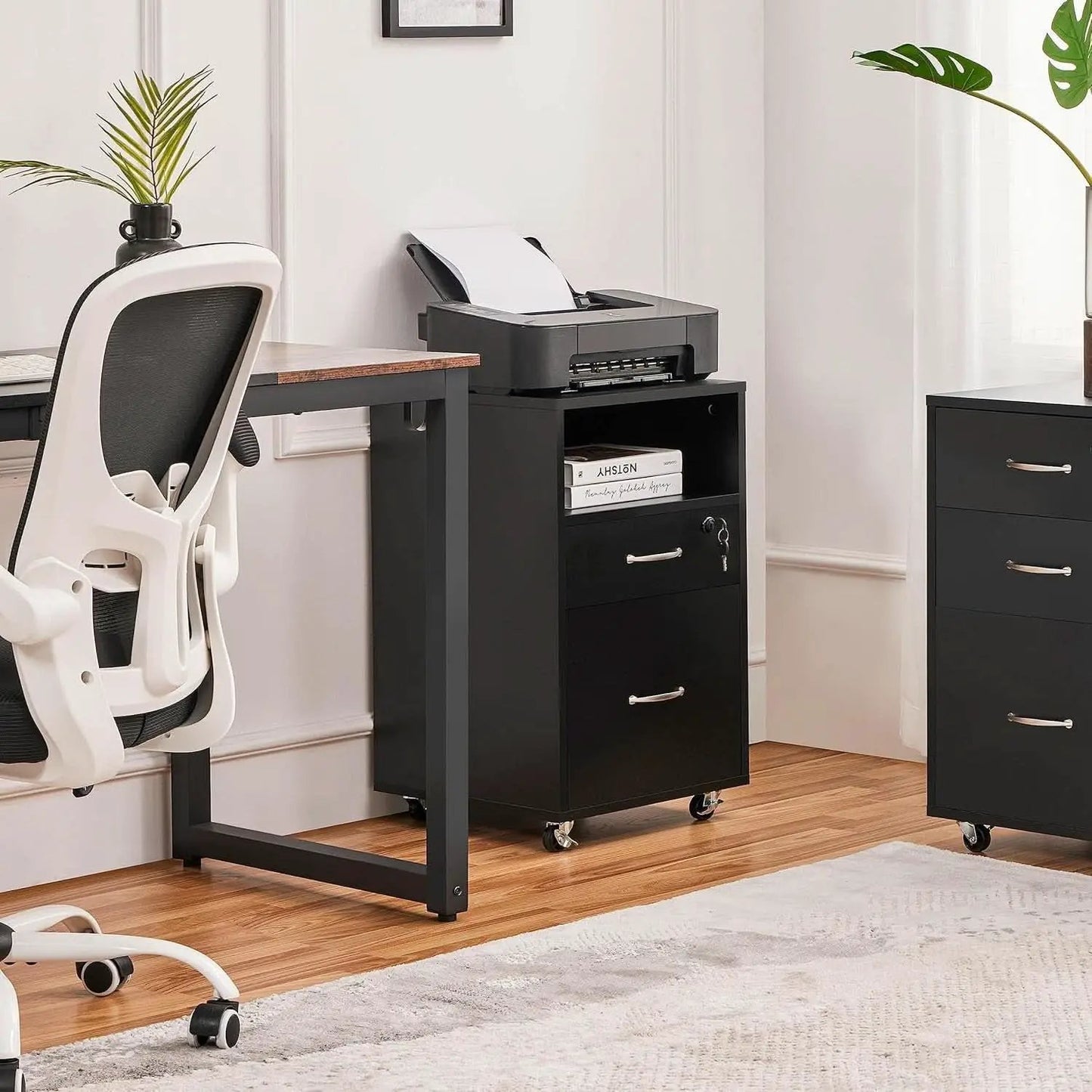 Black Under Desk File Cabinet 2 Drawers Lockable Wheels from PriceLows™