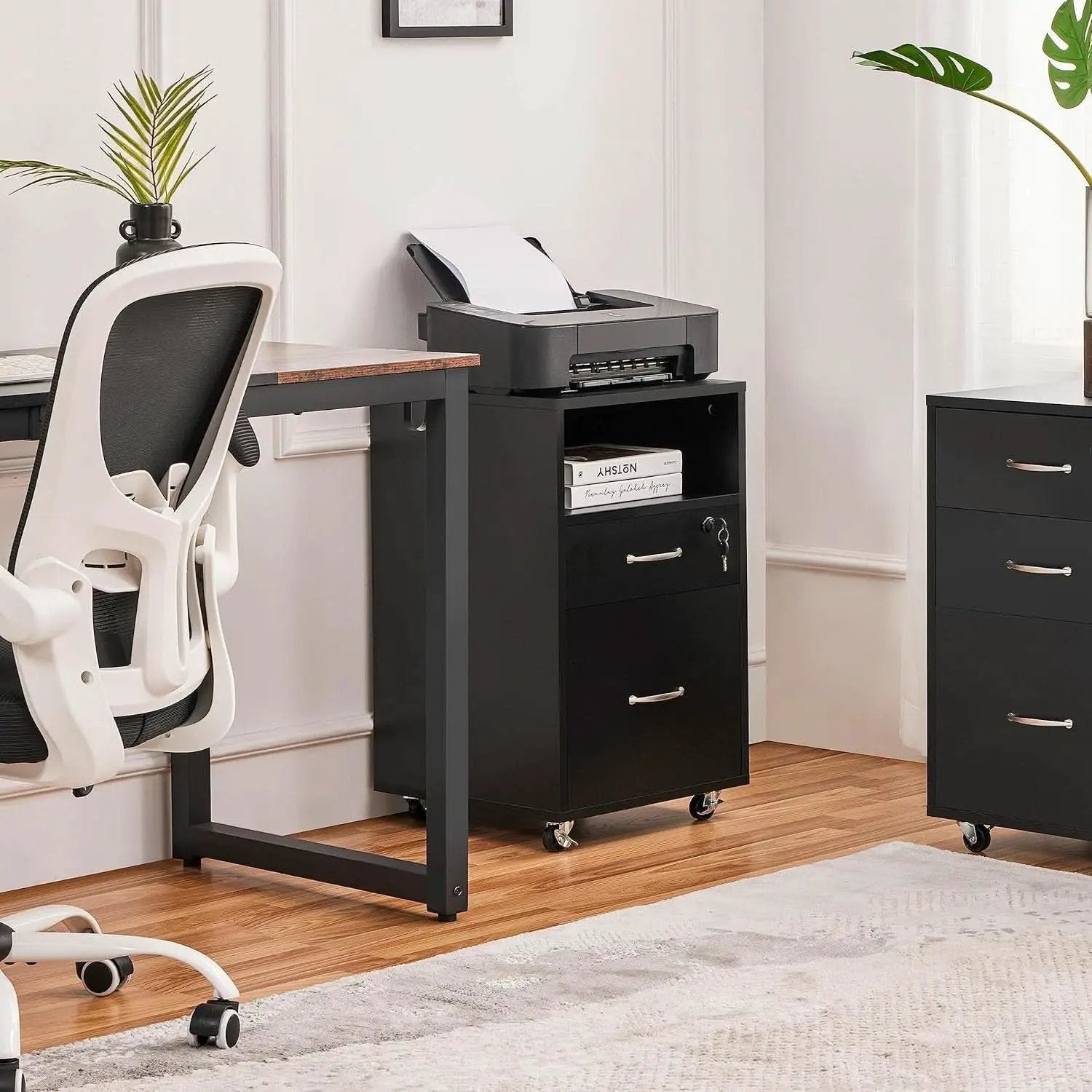 Black Under Desk File Cabinet 2 Drawers Lockable Wheels from PriceLows™