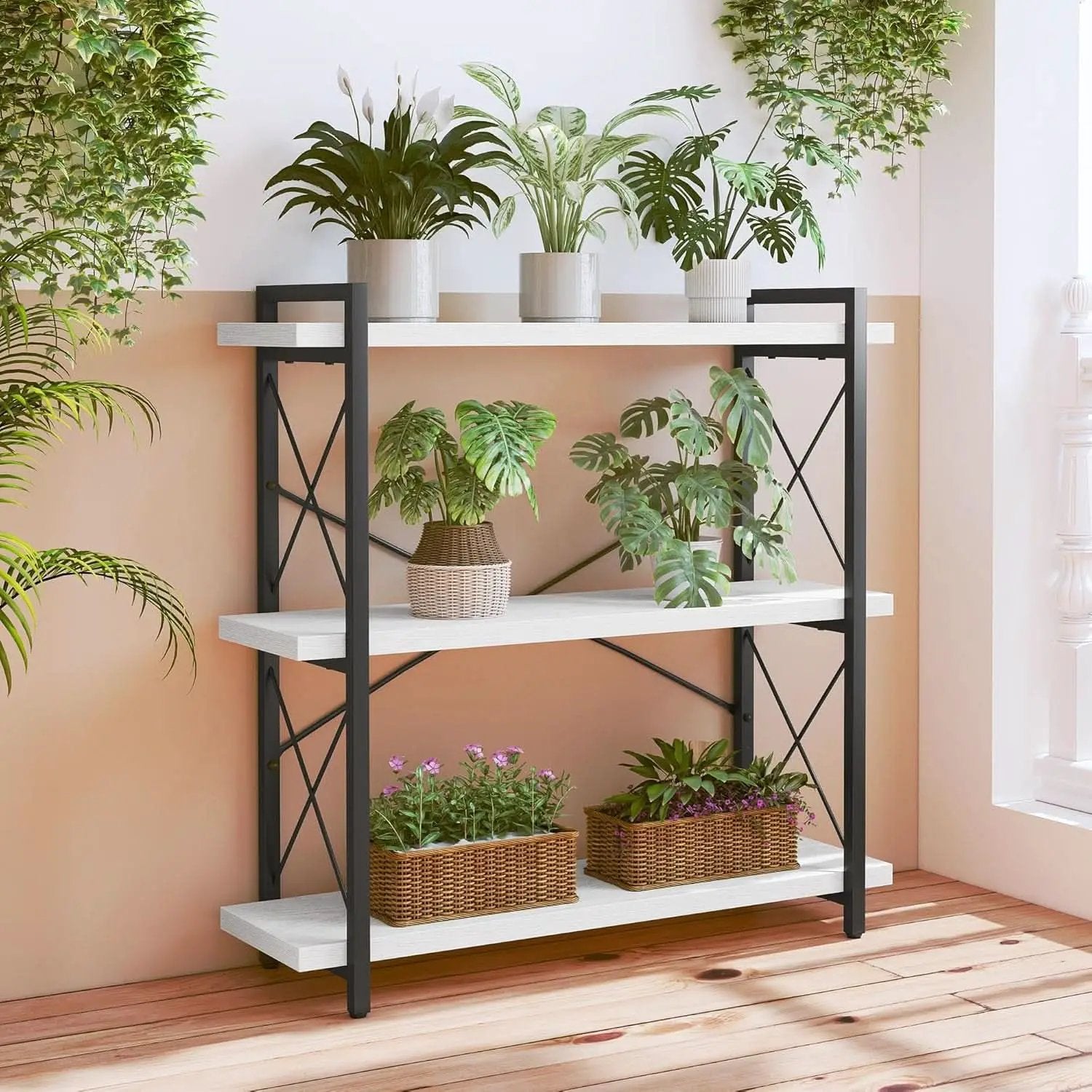 Industrial Three Tier Open Bookcase With Metal Frame Sturdy from PriceLows™