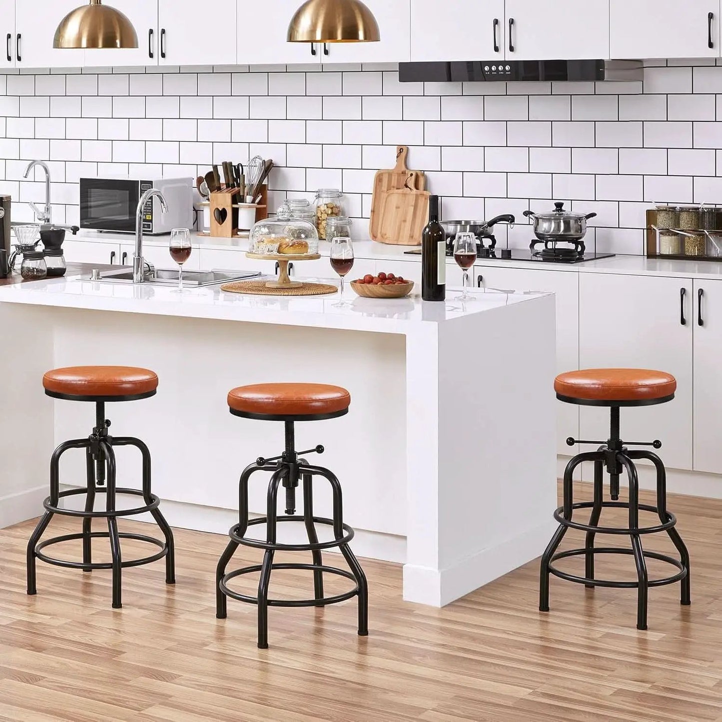 Light Brown Adjustable Metal Bar Stool 21.5-28 Inch Tall from PriceLows™