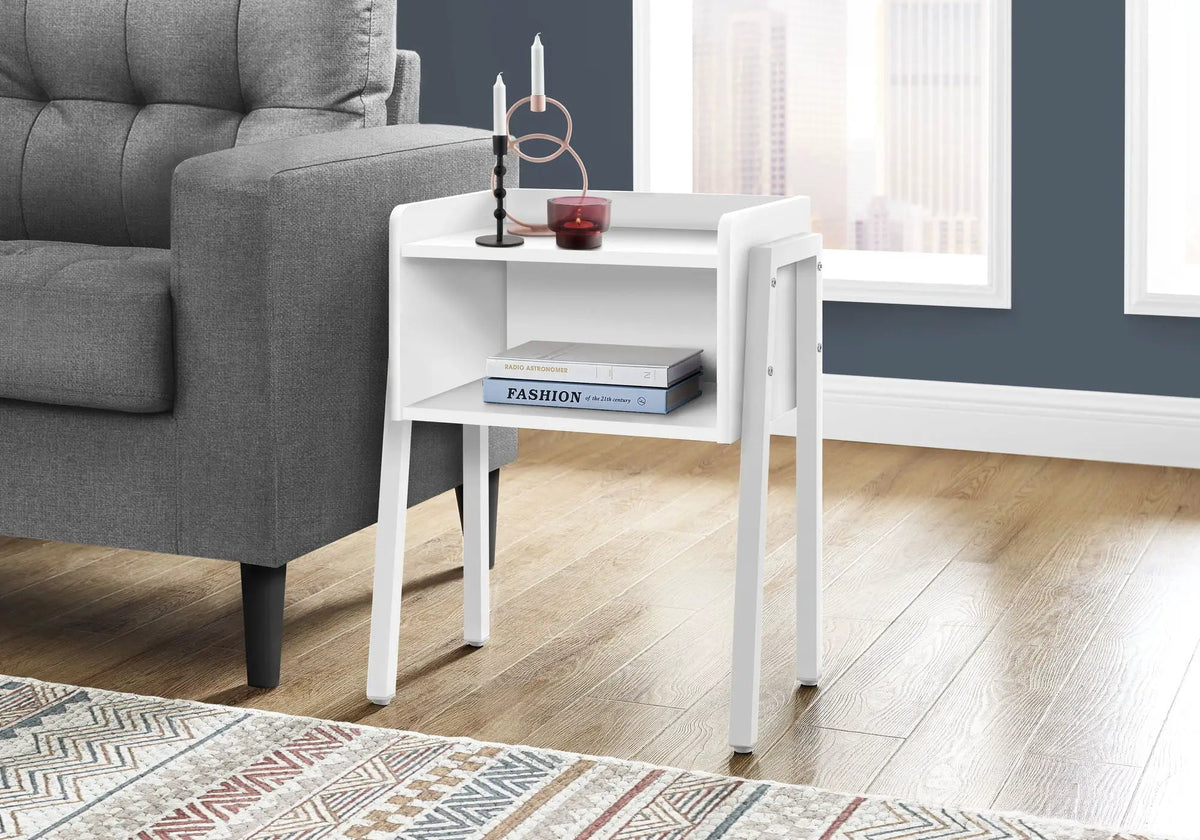 2-Tier Accent Side Table | Rectangular Top | Storage Cubby | Contemporary Design