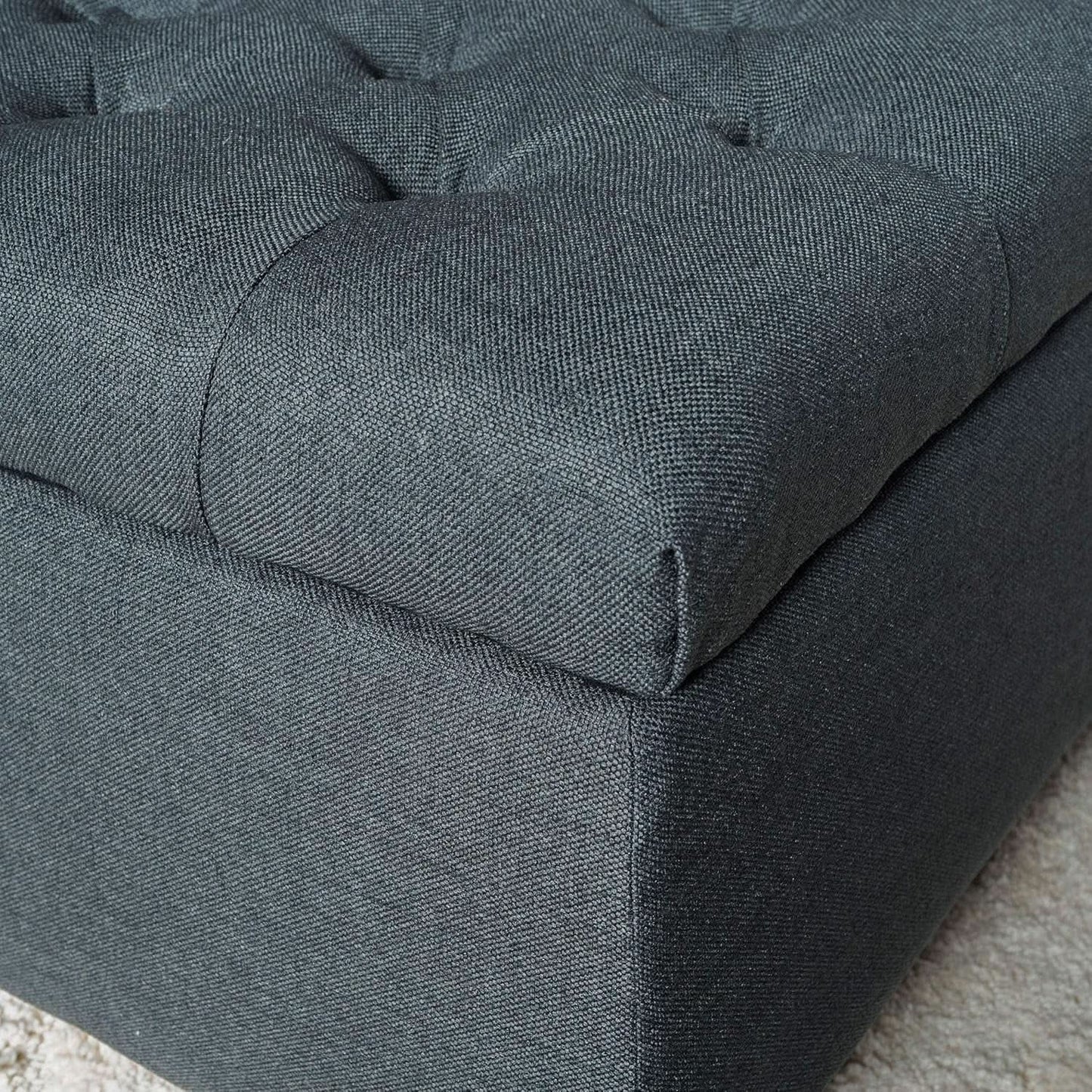 Dark Grey Tufted Fabric Storage Ottoman 17.5 In Depth from PriceLows™
