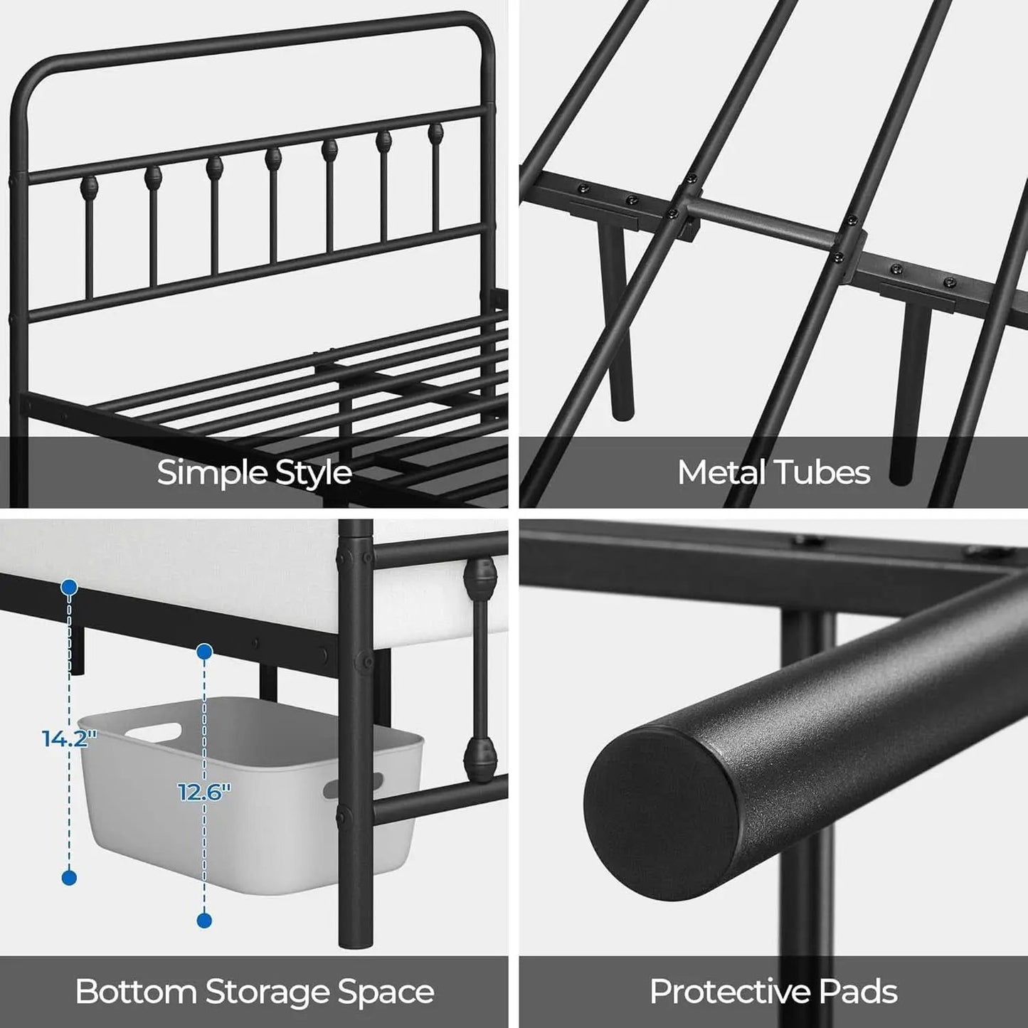 Queen Size Metal Platform Bed Frame With Storage Black from PriceLows™