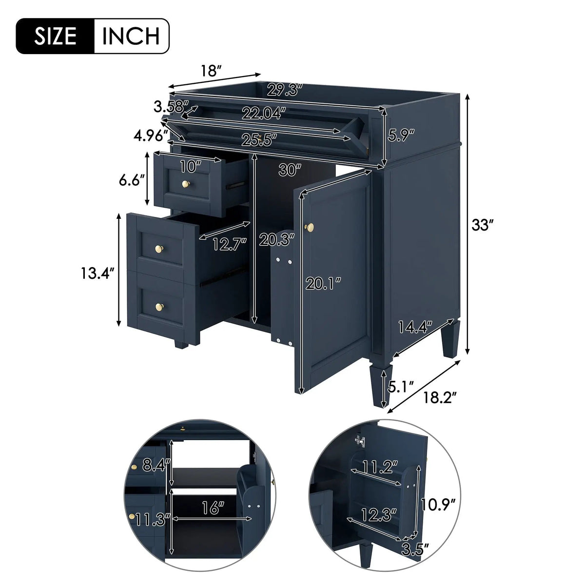 Bathroom Vanity | 3 Drawers | Blue Finish | Tip Out