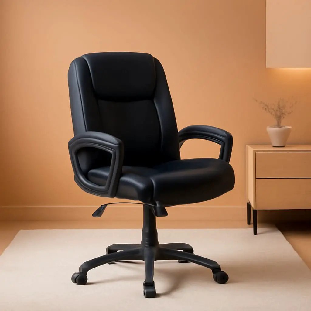 Black PU Mid-Back Office Chair Height Adjustable Ergonomic from PriceLows™