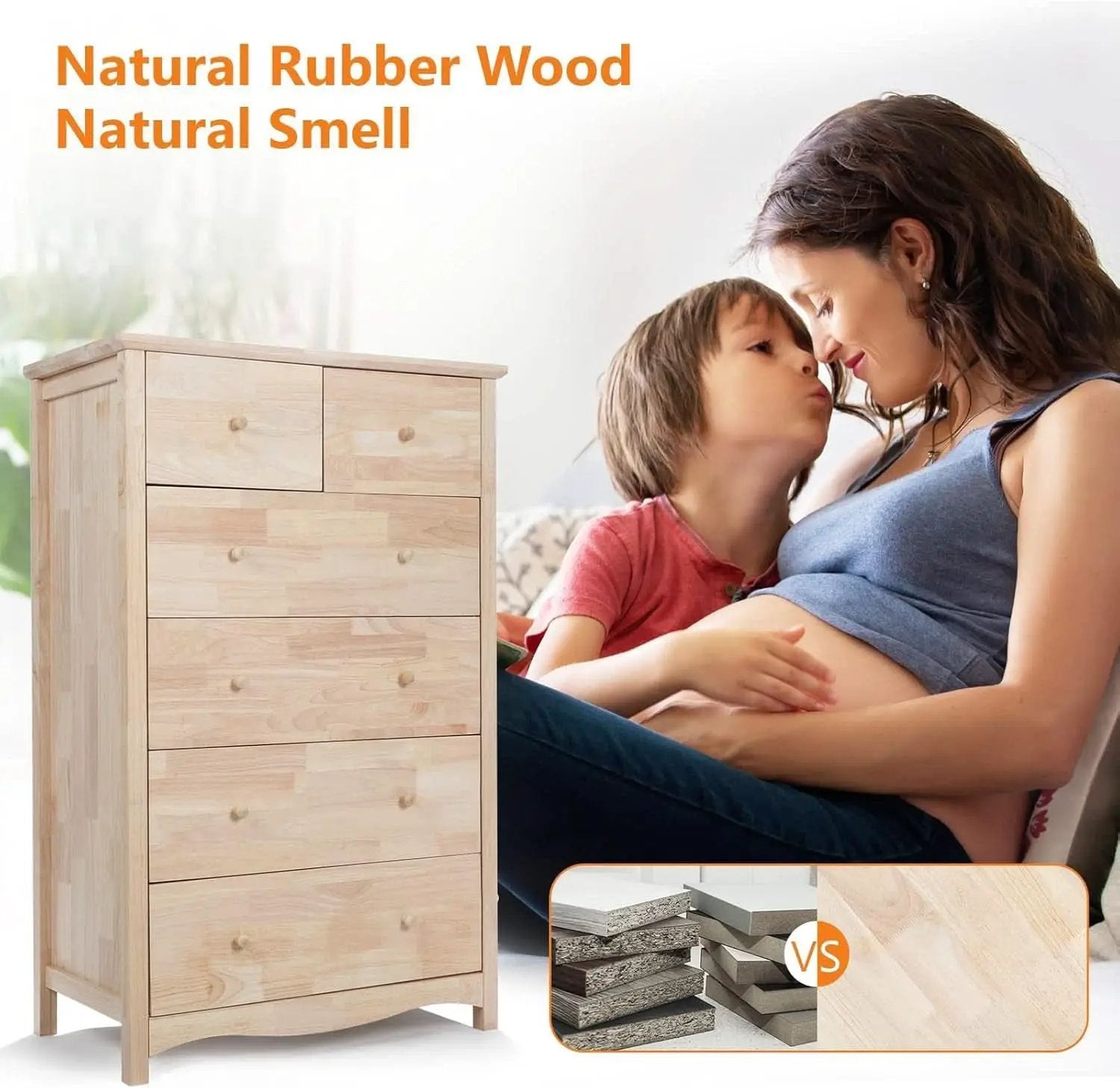 Unfinished Rubber Wood Six Drawer Dresser For DIY Finish from PriceLows™