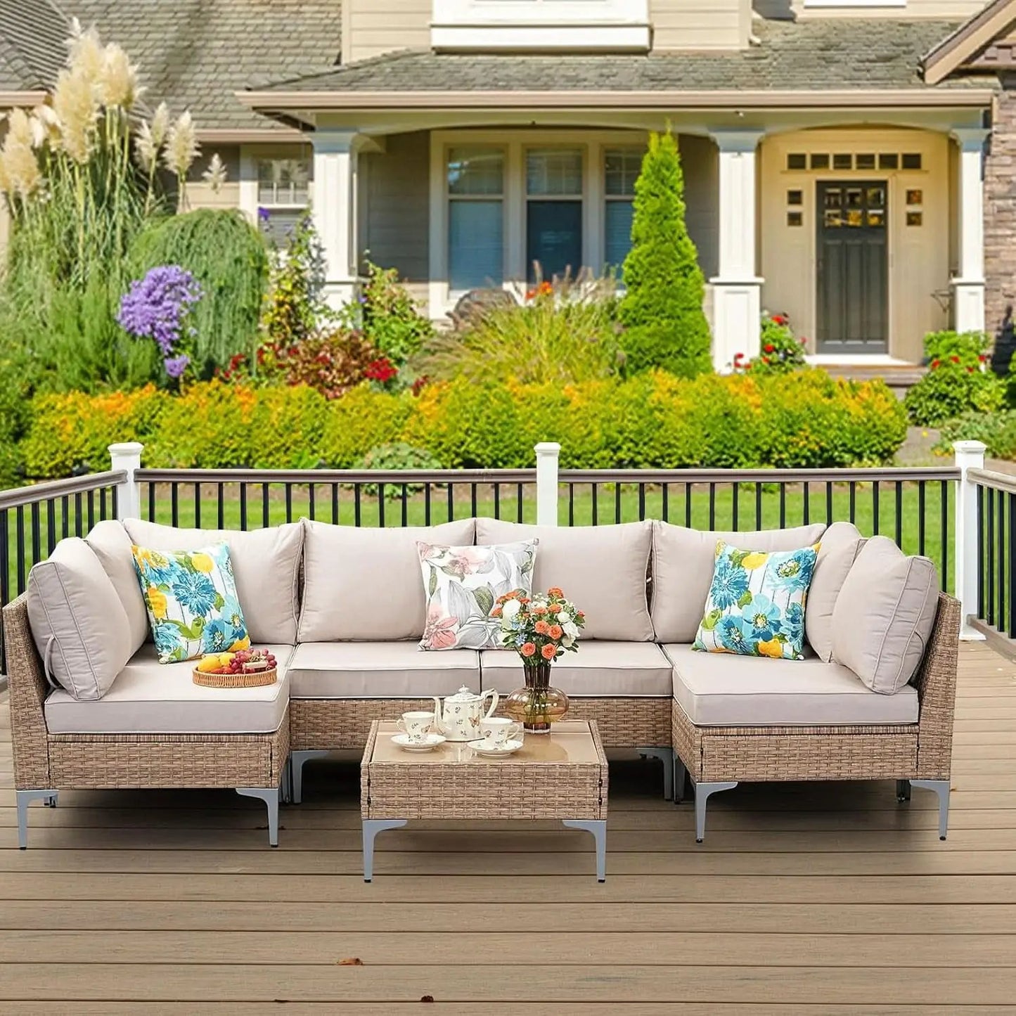 7 Piece Wicker Patio Furniture Set with Thick Cushions from PriceLows™