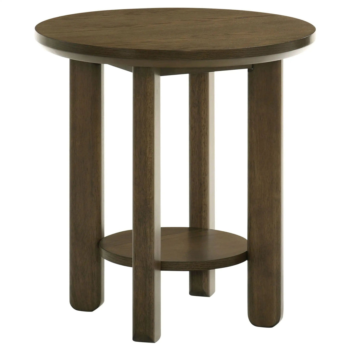 Ottowa 22-Inch Round Wood Side End Table with Shelf | 22 x 22 x 23.75 in | Solid Wood & Oak Veneer | Brown