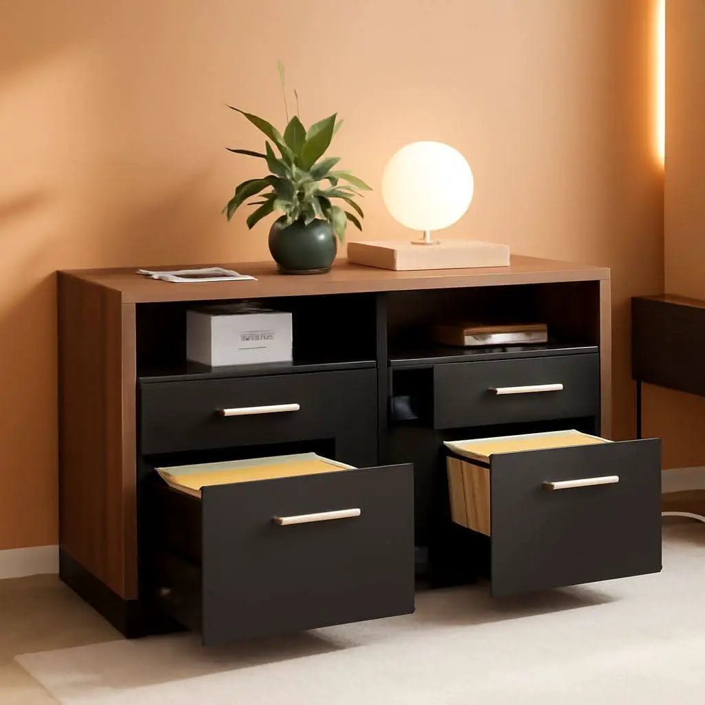 Black Walnut Professional Four Drawer File Cabinet from PriceLows™